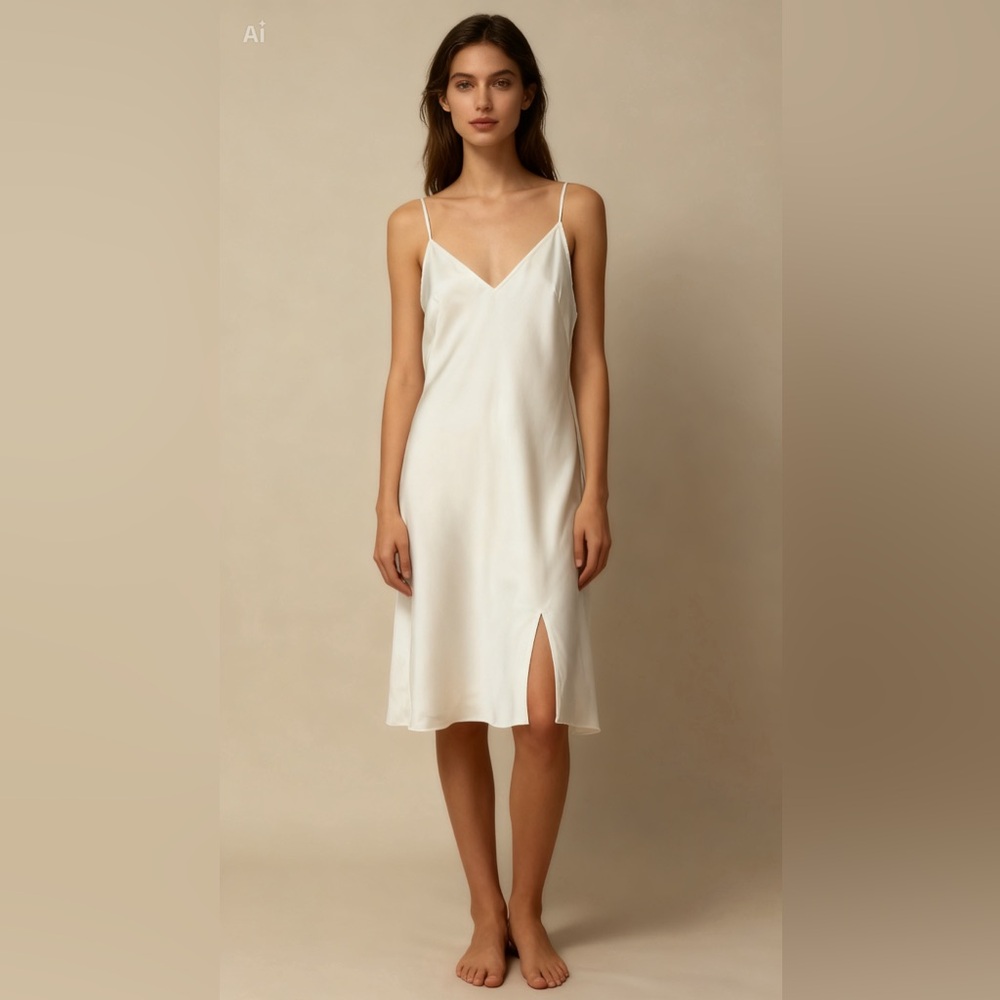 LADAIRE OFF WHITE SILK SLIP DRESS GOWN SEXY MINIMALIST SUMMER VACATION SIZE M